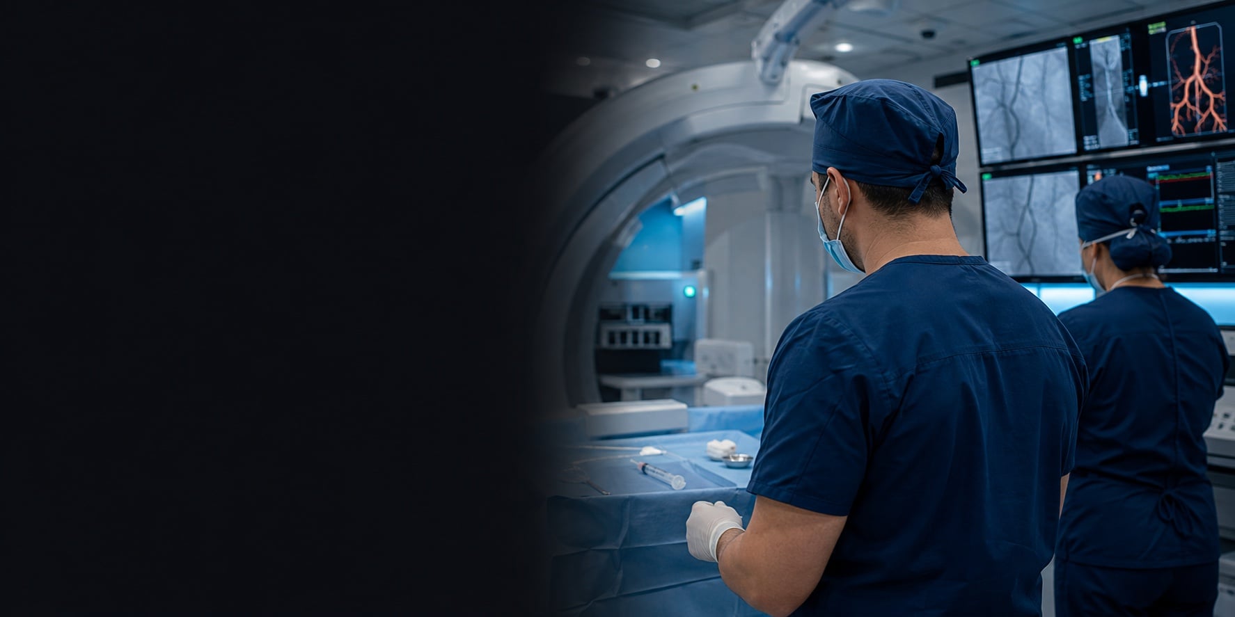 Dr. Elliot Adams preparing for an image-guided vascular procedure