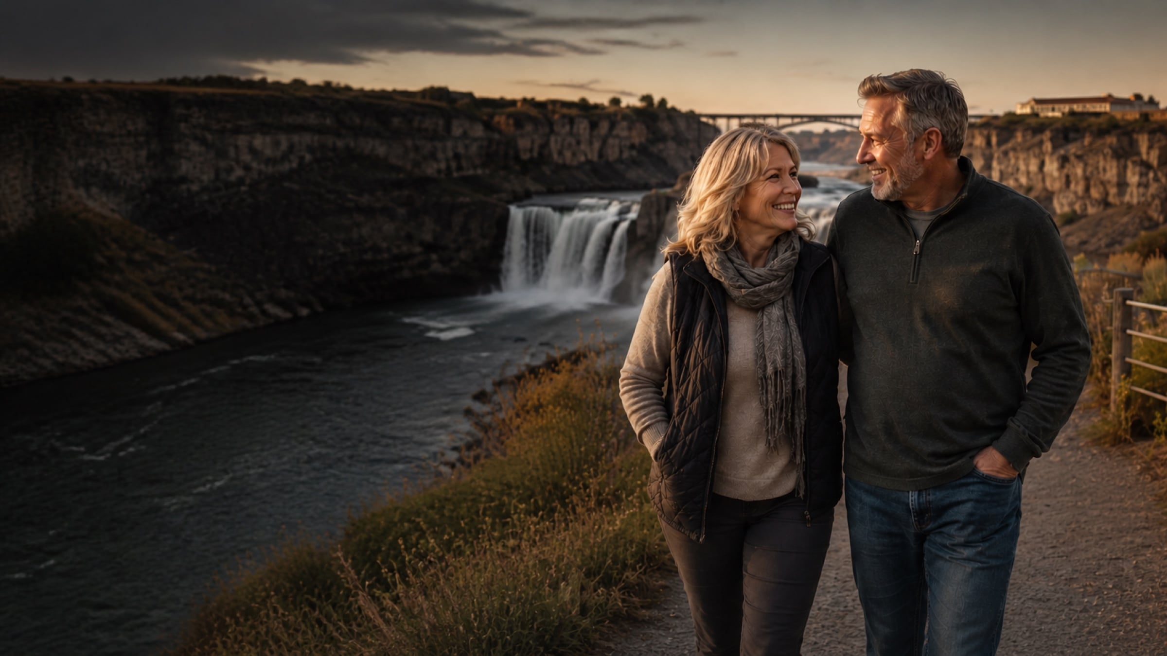 An older couple walking near Shoshone Falls in Twin Falls, Idaho